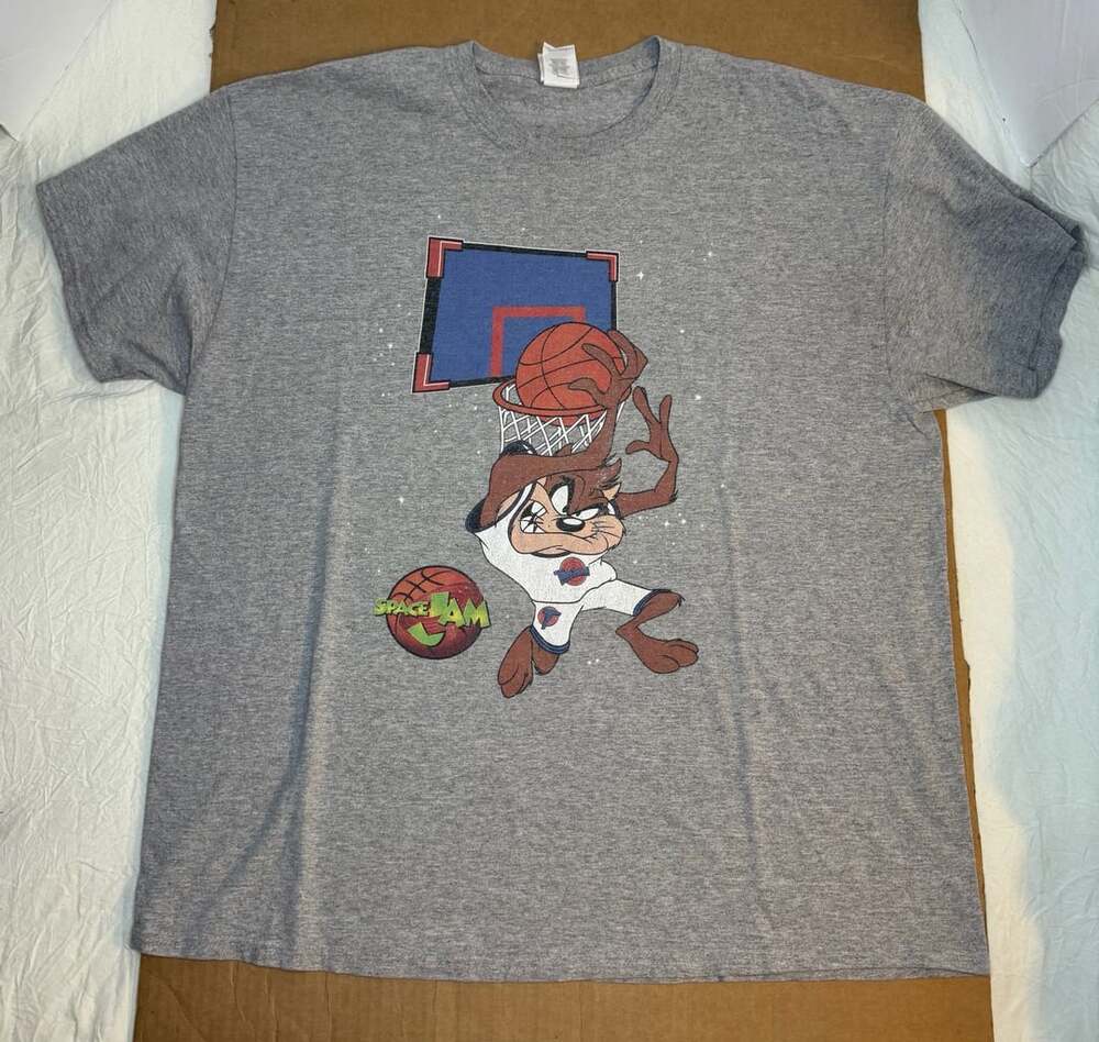 Space Jam Taz Graphic T-Shirt Size XL Gray Basketball